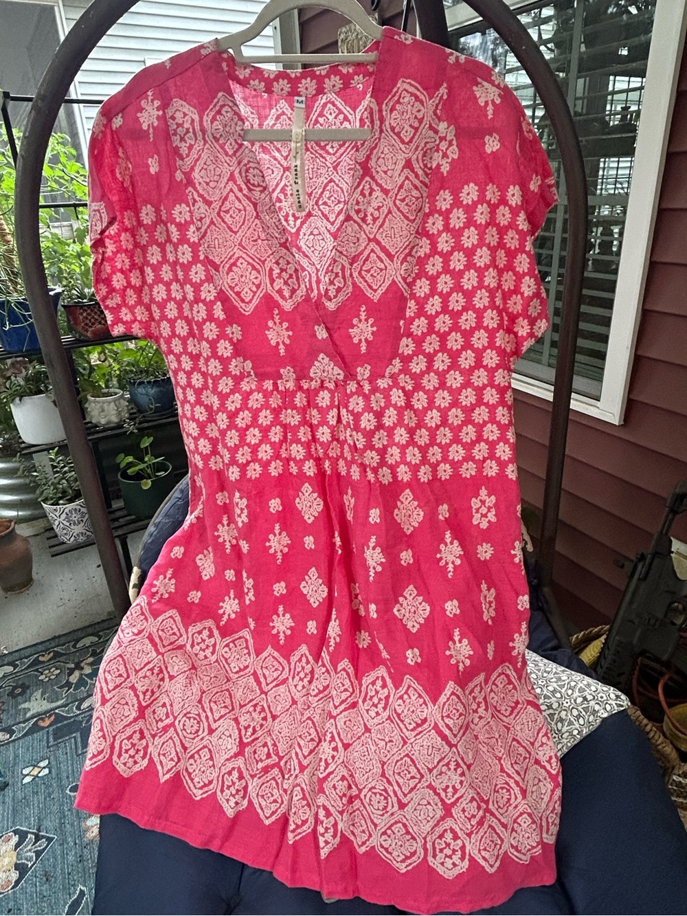Uncle Frank Anthropology Short Sleeve Pink and Cream Boho Dress